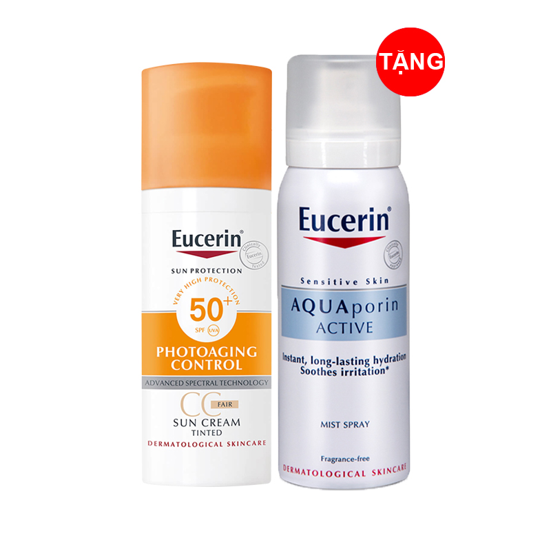 KEM CHỐNG NẮNG EUCERIN SUN CREME TINTED CC FAIR SPF50+ TẶNG XỊT KHOÁNG 50ML