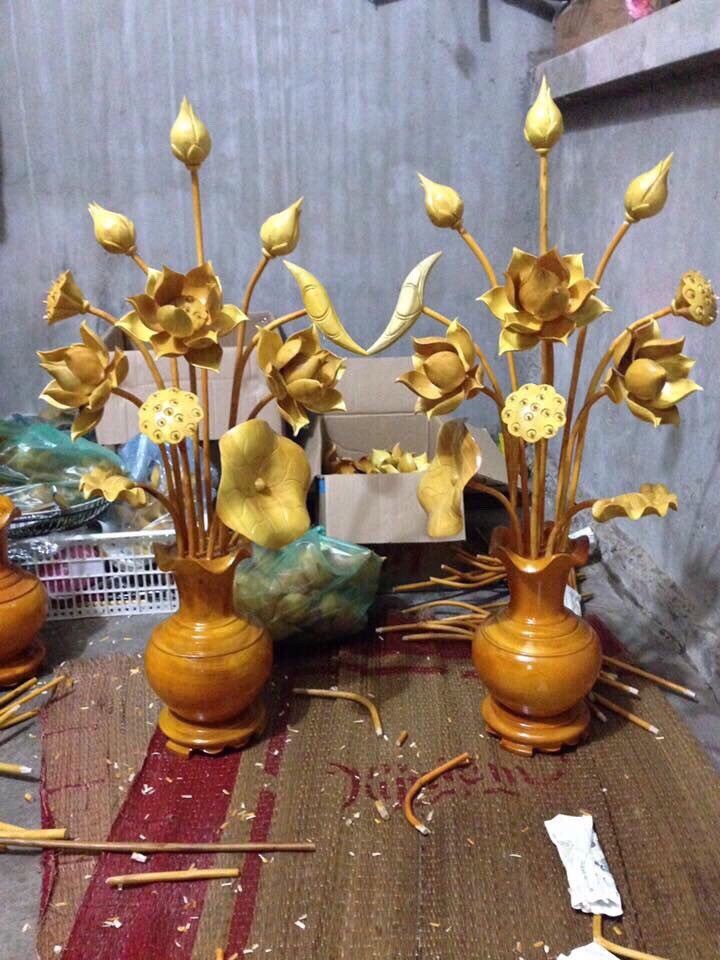 Hoa sen gỗ mít bình trơn 2 bình