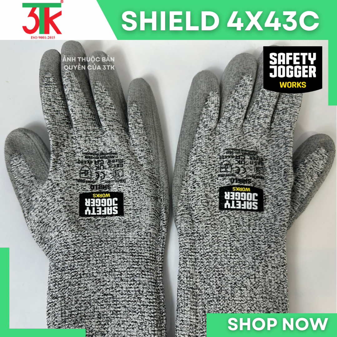 Găng tay bảo hộ Safety jogger Shield  chống cắt cấp độ 5 (C), bao tay lớp phủ pu dày, chống rách, chống đâm xuyên, ôm tay