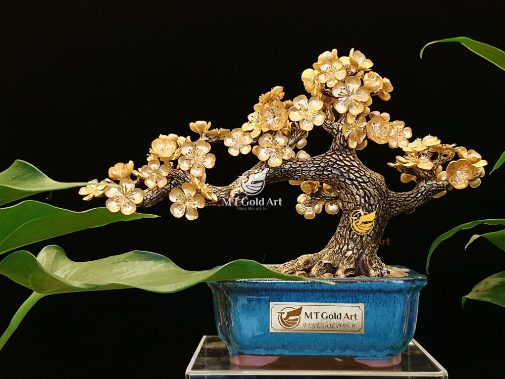 Chậu Hoa Mai Ngũ Phúc Dát Vàng 24K MT Gold Art- Hàng chính hãng, trang trí nhà cửa, phòng làm việc, quà tặng sếp, đối tác, khách hàng, tân gia, khai trương