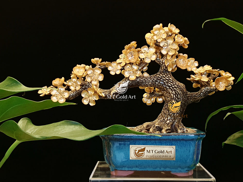 Chậu Hoa Mai Ngũ Phúc Dát Vàng 24K (22X9X18 cm) MT Gold Art- Hàng chính hãng, trang trí nhà cửa, phòng làm việc, quà tặng sếp, đối tác, khách hàng, tân gia, khai trương