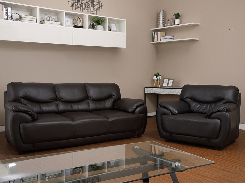 Ghế sofa 3 chỗ BOBBY/L khung gỗ bền chắc, đệm bọc da PVC cao cấp nâu sẫm | Index Living Mall - Phân phối độc quyền tại Việt Nam