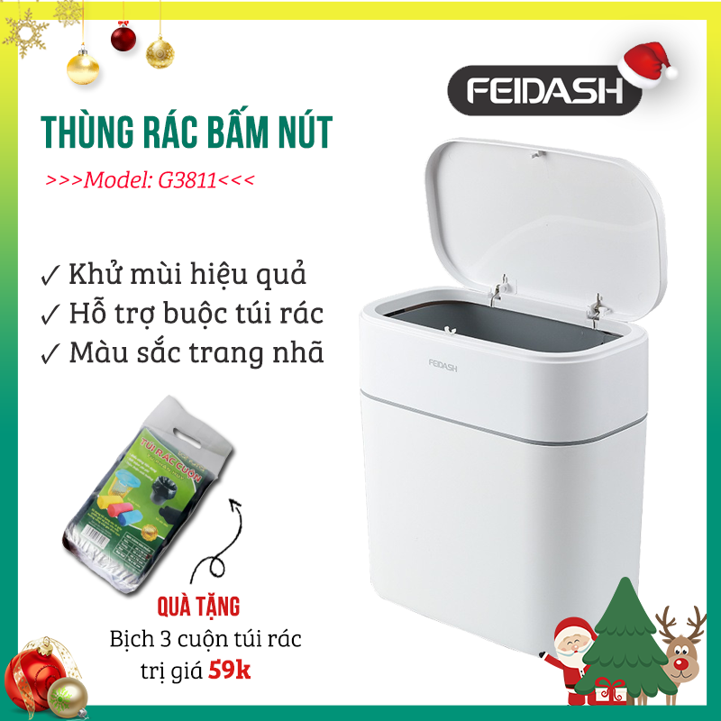 Thùng Rác Đa Năng FEIDASH - Hỗ trợ thắt nút miệng túi chỉ với 1 thao tác đơn giản giúp đôi bàn tay bạn luôn sạch sẽ - Năp thùng thiết kế nút nhấn vô cùng tiện lợi