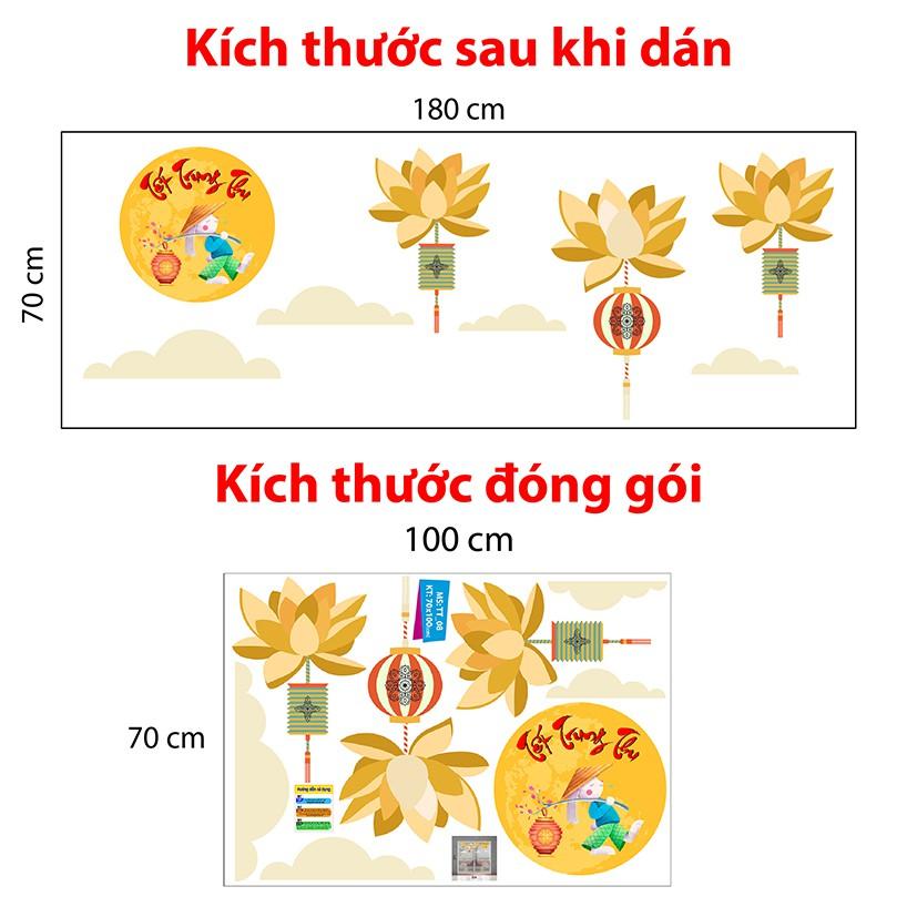 DECAL TRANG TRÍ TRUNG THU SỐ 8 HOA SEN VÀ VÀ MẶT TRĂNG CHÚ CUỘI