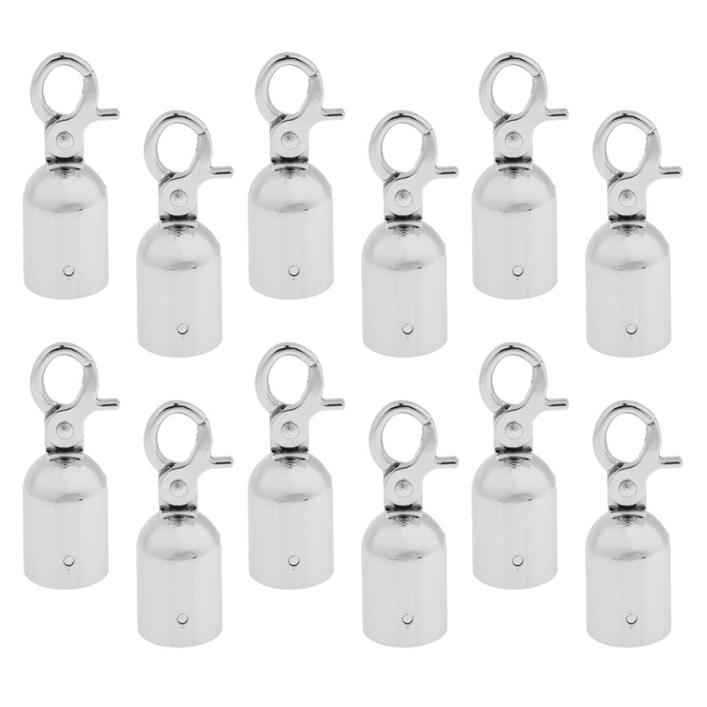 12Pcs Rope Barrier End Stopper Cord End Caps With Hook 2.5cm Silver