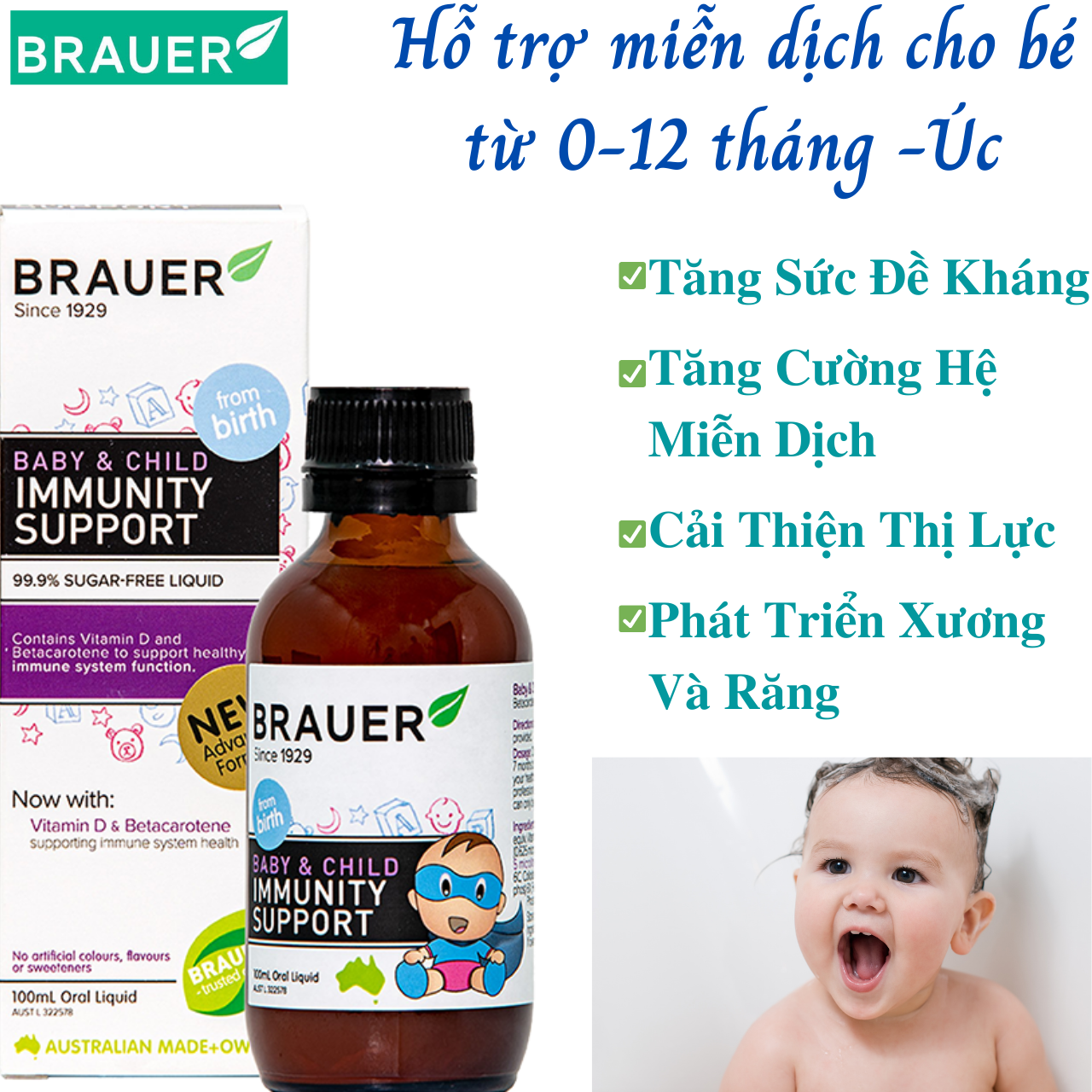 Vitamin tổng hợp hỗ trợ miễn dịch Immunity Support Brauer Giúp bé phát triển khỏe mạnh - Massel Official