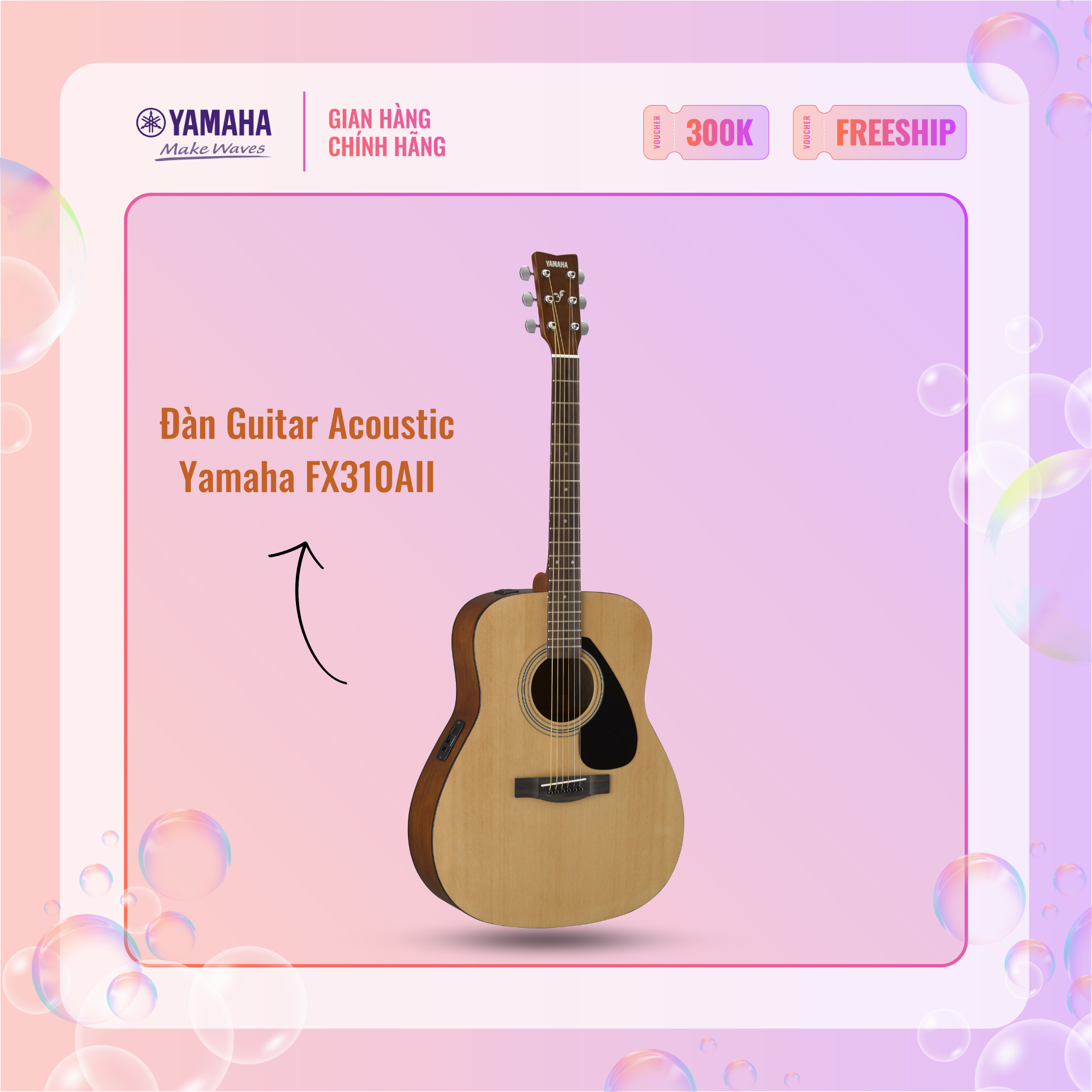 Đàn Guitar Acoustic YAMAHA FX310AII - Mặt đàn gỗ vân sam, mặt sườn và lưng đàn từ gỗ nato, hệ thống âm thanh Pickup ART, bảo hành chính hãng 12 tháng - Hàng chính hãng
