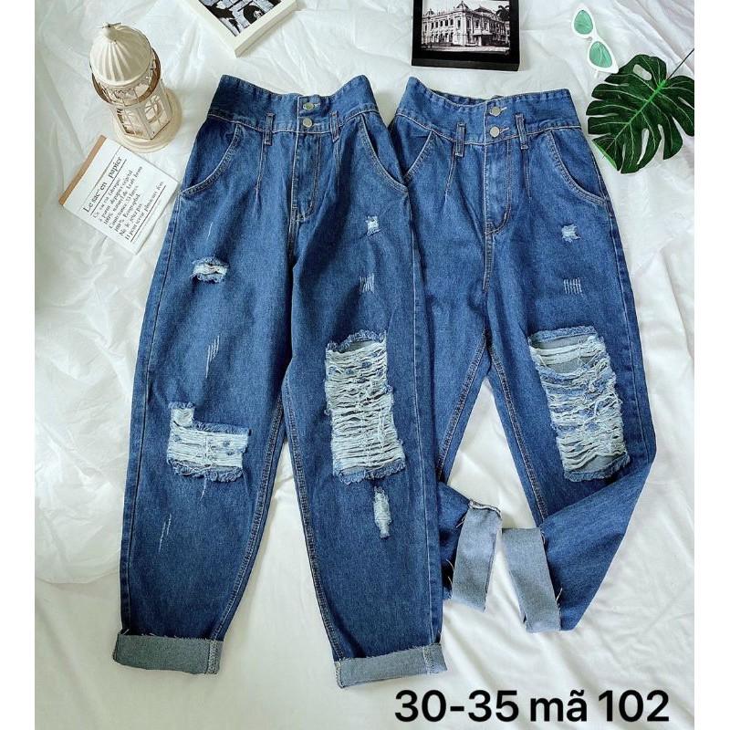 Quần baggy jean nữ lưng cao rách gối size đại