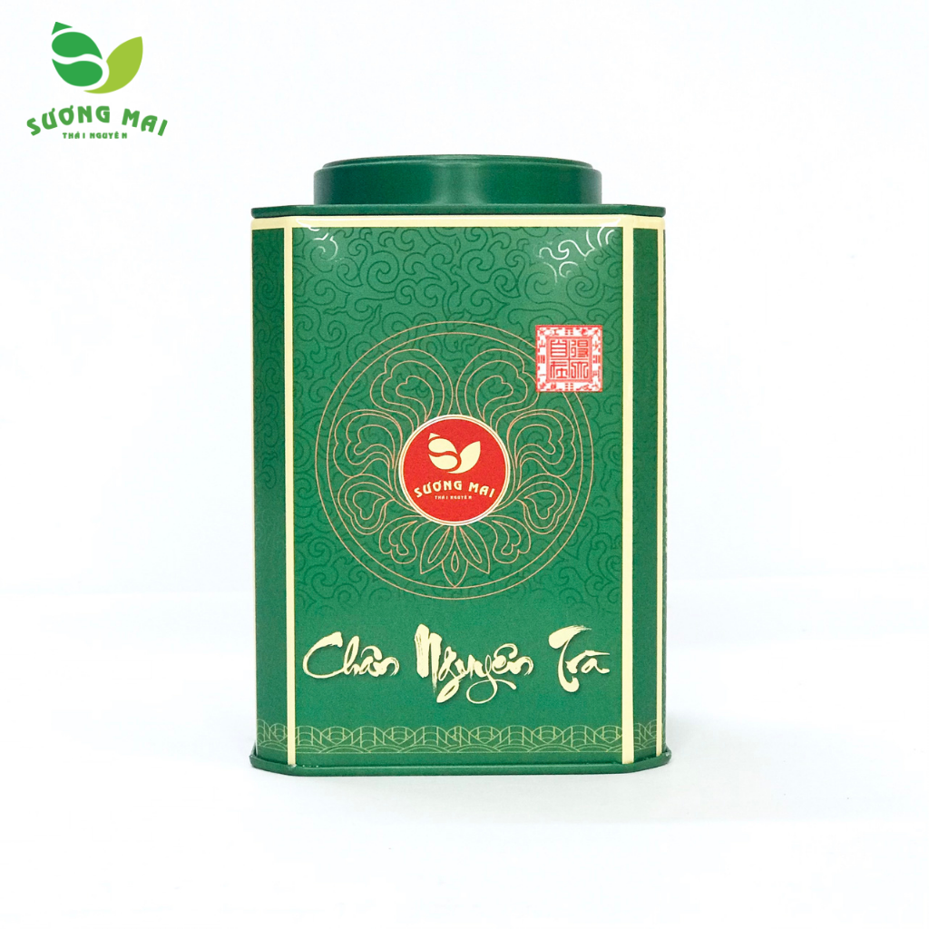 Hộp trà xanh Tân Cương Sương Mai 200g – 2 hộp sắt vuông Xanh và Trắng