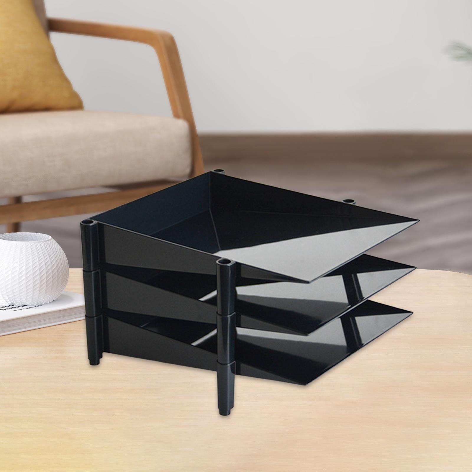 File Document Holder Paper Shelves Sorter Stackable Black