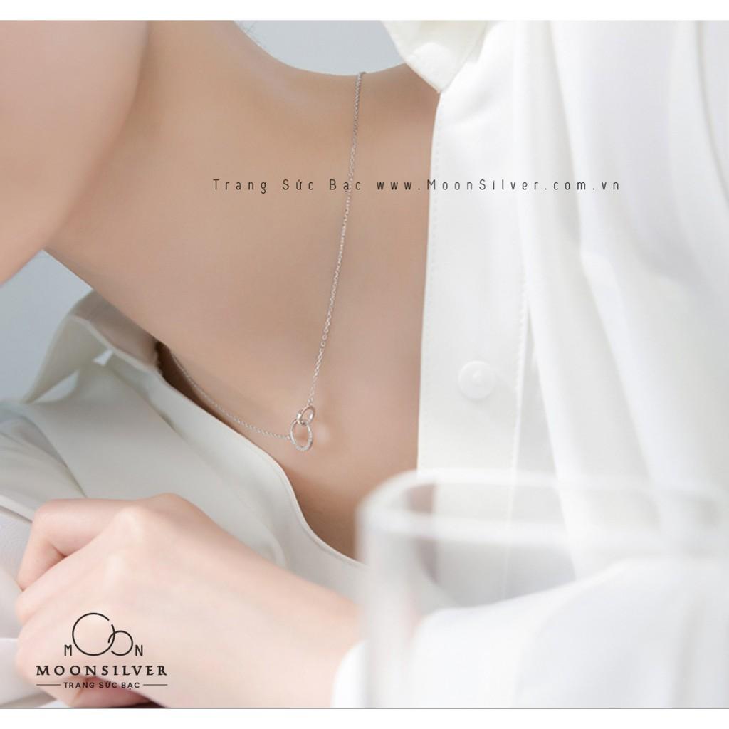 Dây chuyền, vòng cổ bạc moonsilver hình vòng tròn đôi đính đá