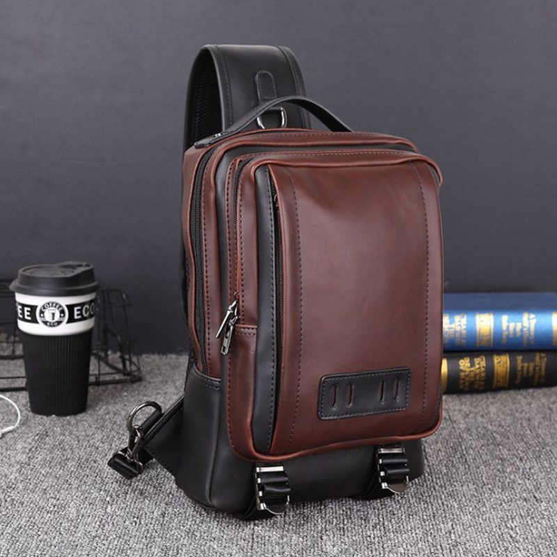 Retro Crazy Horse Leather Chest Bag For Men