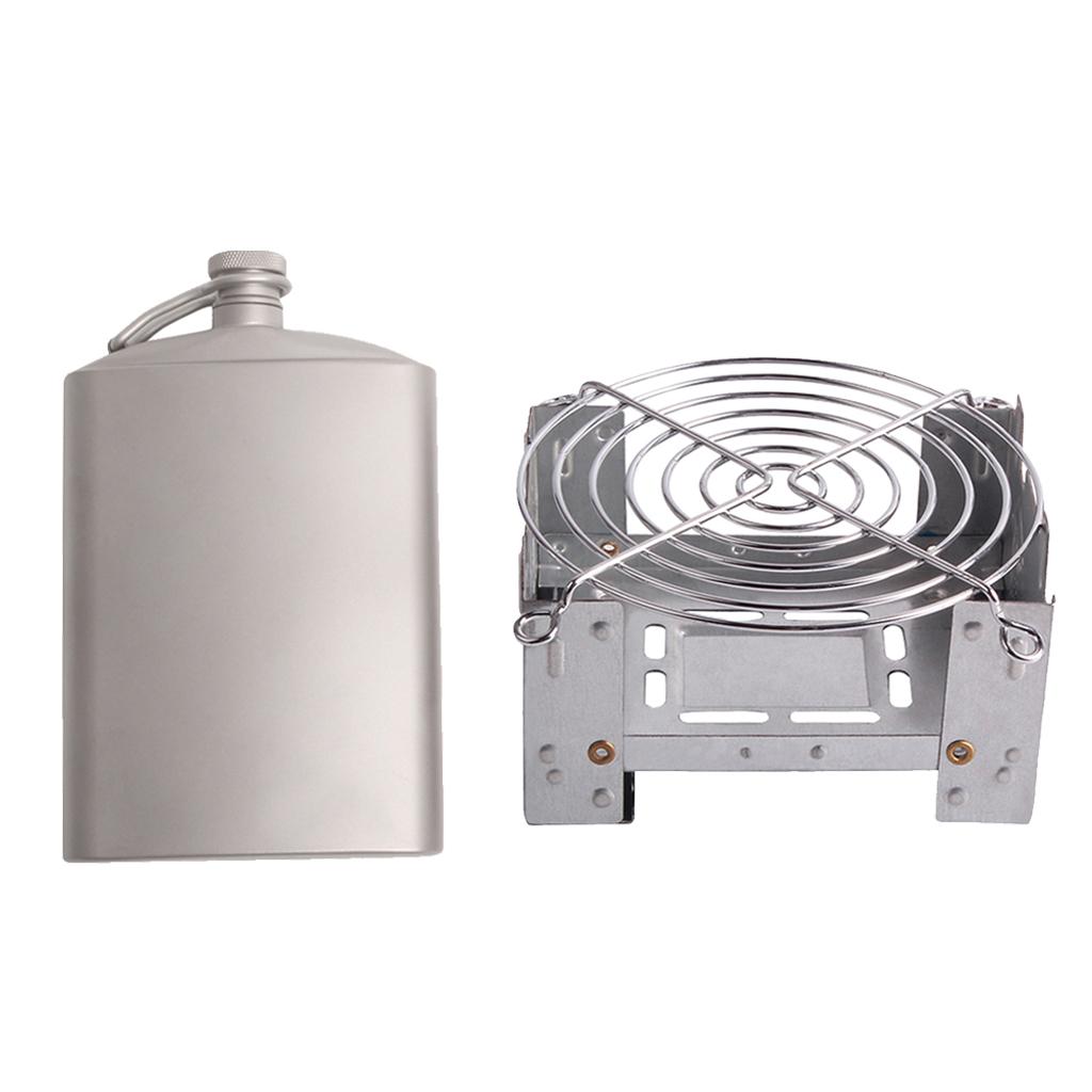 Portable Titanium Hip Flask Whiskey Flagon Camping Liquor Bottle & Alcohol Stove