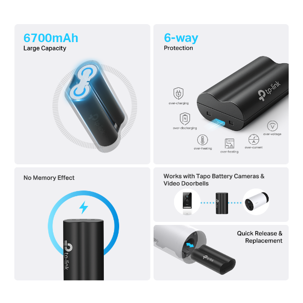 [Hàng Chính Hãng] Bộ Pin TP-Link Tapo A100 6700mAH dành cho camera Tapo C420, C400 và chuông cửa D230