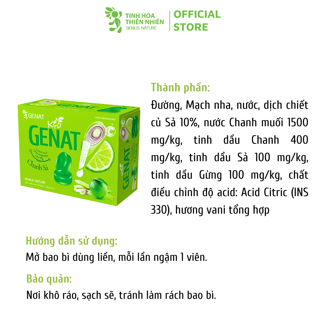 Kẹo ngậm Genat Chanh Sả (Hộp 100 viên) - Giao 2H HCM