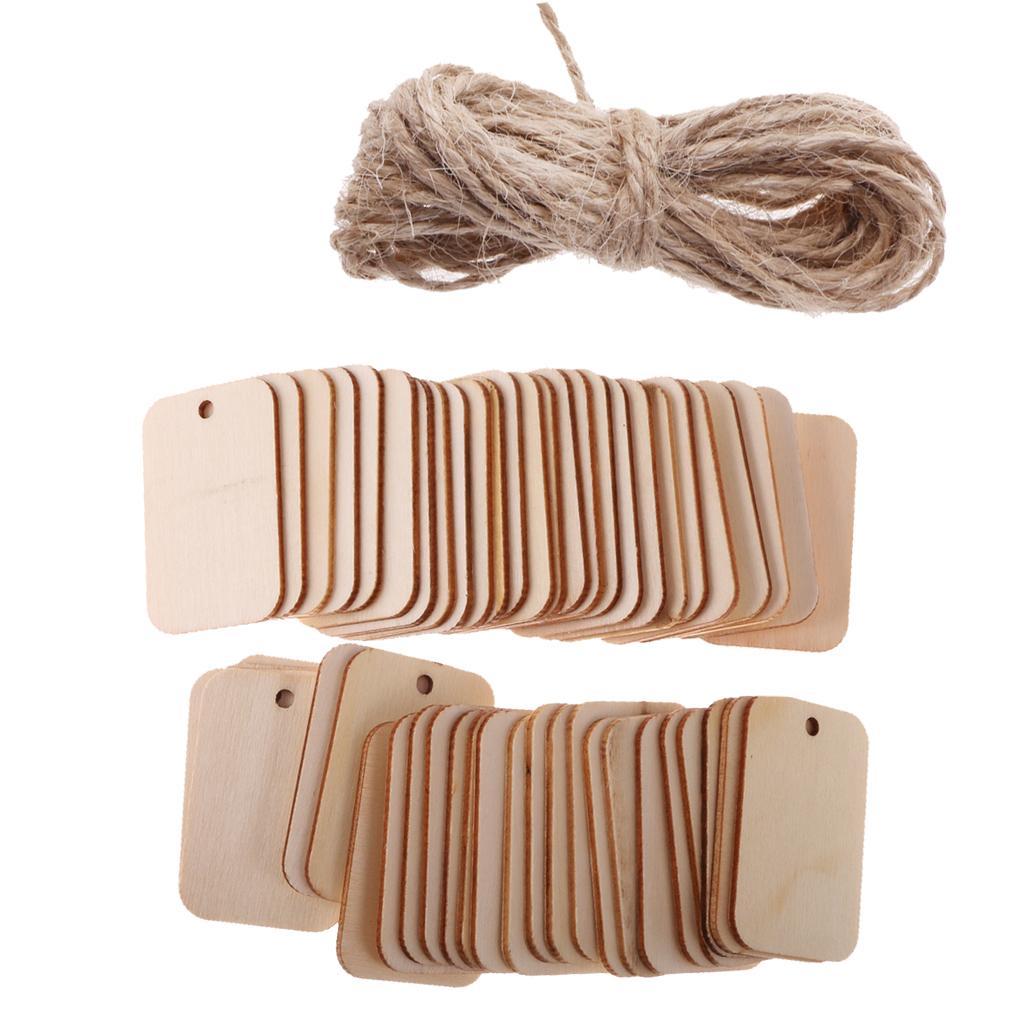 100x Blank Gift Hanging Rectangle Wooden Tag Scrapbooking Rope Wedding Decor