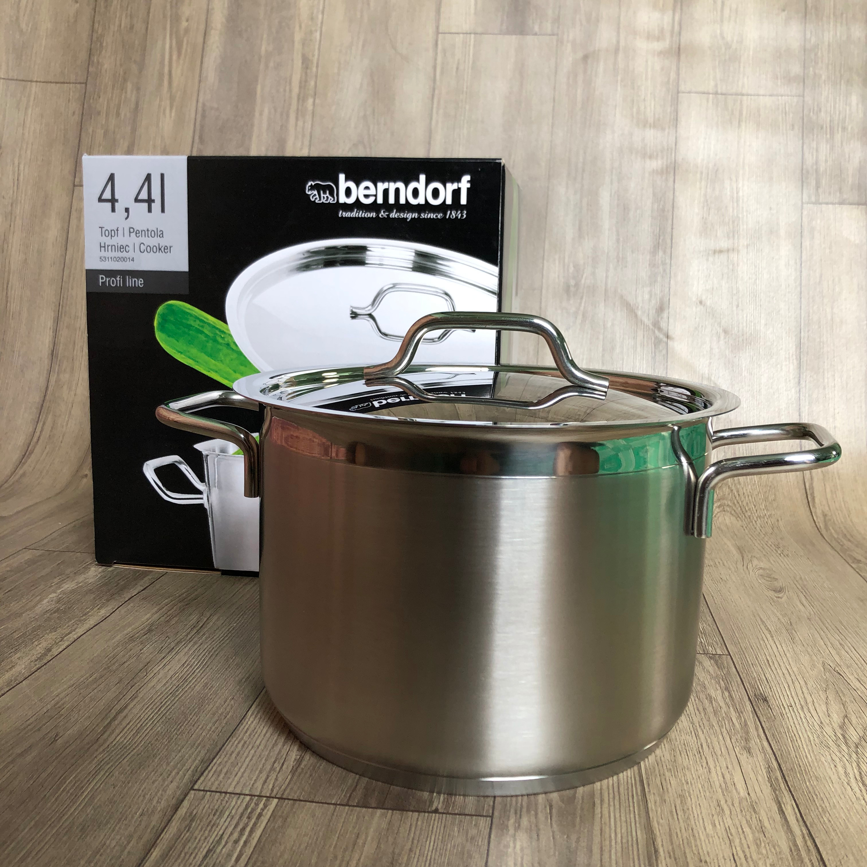 Soong Nồi Inox Cao Cấp Đáy Từ 3 Lớp Thân Cao 2 Lớp Nắp Inox  20x14cm 4.4 Lit Berndorf Sandrik - Stainless Steel Pot with Lid