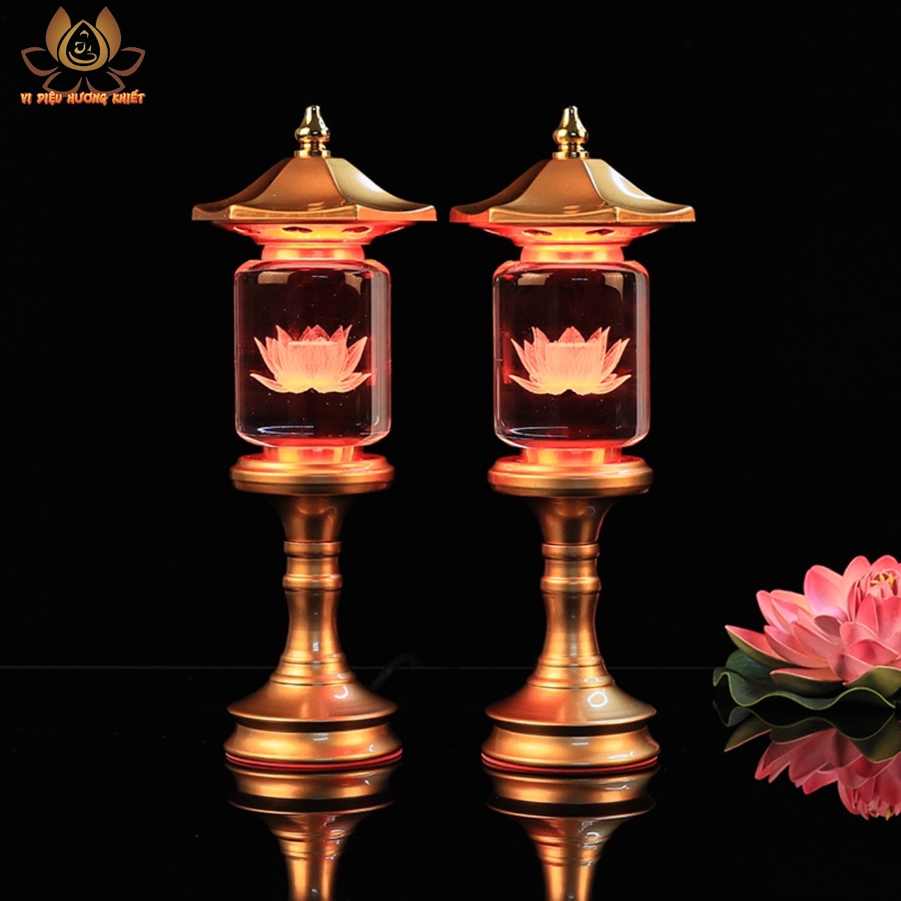 CẶP 2 CÂY ĐÈN LED HOA SEN PHA LÊ THỜ CÚNG TRANG TRÍ