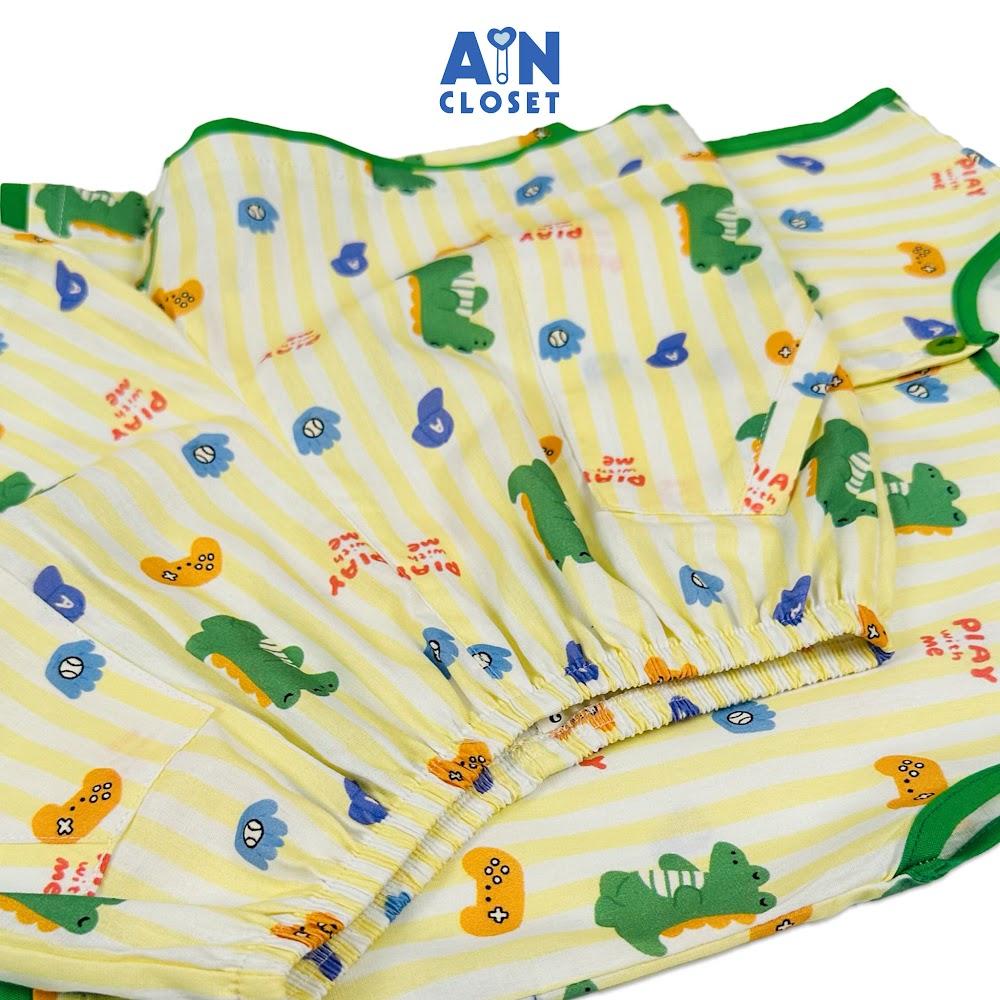 Bộ quần áo Ngắn bé trai họa tiết Khủng Long Kẻ Vàng Cotton - AICDBTWRLLBJ - AIN Closet
