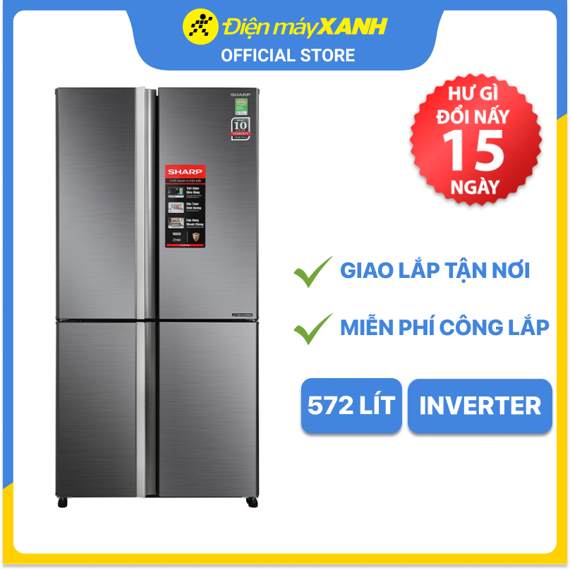 Tủ lạnh Sharp Inverter 572 lít SJ-FX640V-SL - Hàng chính hãng - Giao toàn quốc