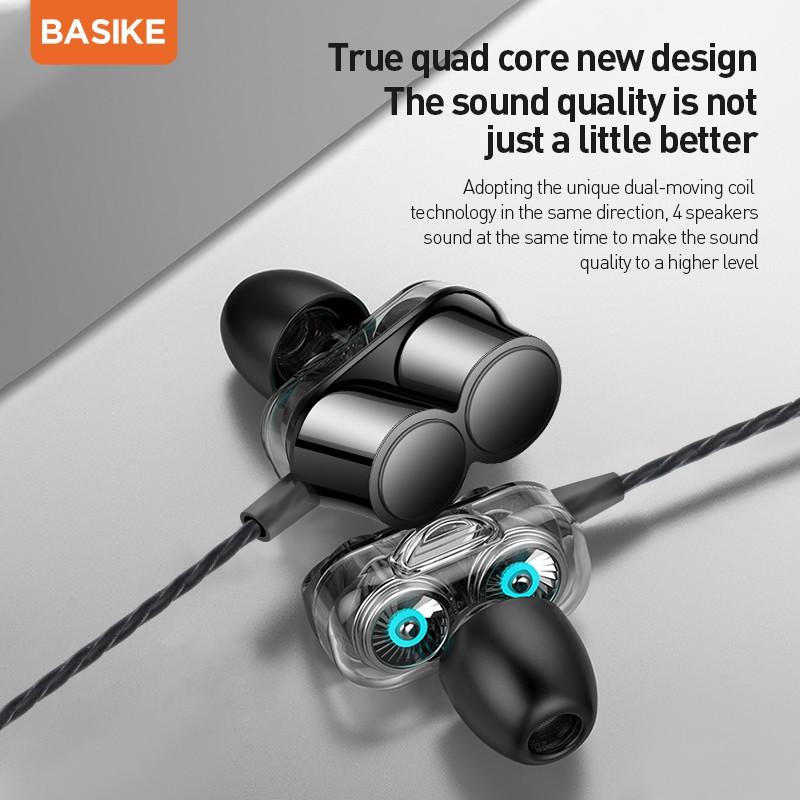 Tai nghe BASIKE MT90 4D siêu trầm chống rối có micro nghe gọi loa kép-Hàng chính hãng