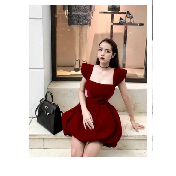 Đầm Xòe Nhung Đỏ Cổ U Đi Chơi Noel & Tết Cực Xinh Xắn BY8368