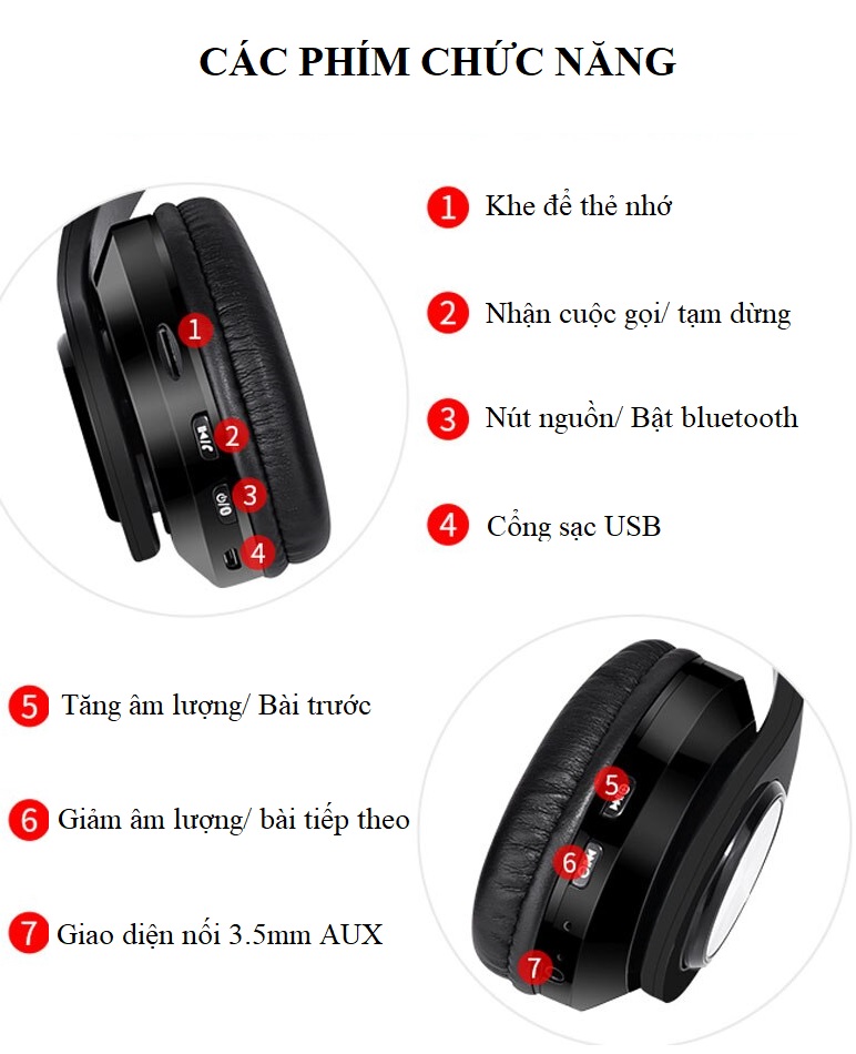 Tai nghe không dây Bluetooth HZ-10 (Tai nghe có 3 Chế độ nghe: Thẻ Nhớ, Bluetooth, Cắm dây 3.5mm - Có thể gập lại gọn gàng)- Hàng Nhập Khẩu