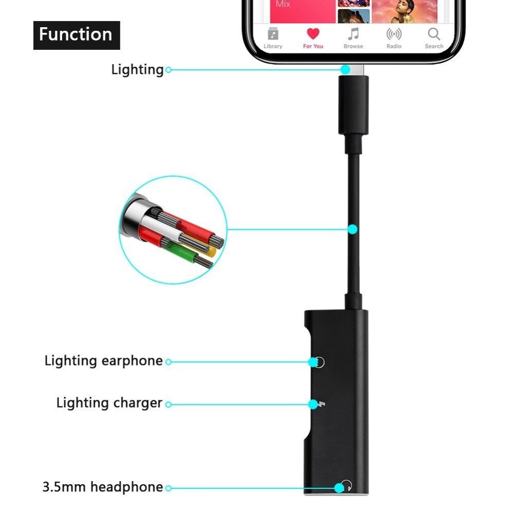 Cáp Chia Tai nghe chân sạc Lightning + 3.5mm Dành Cho iPhone