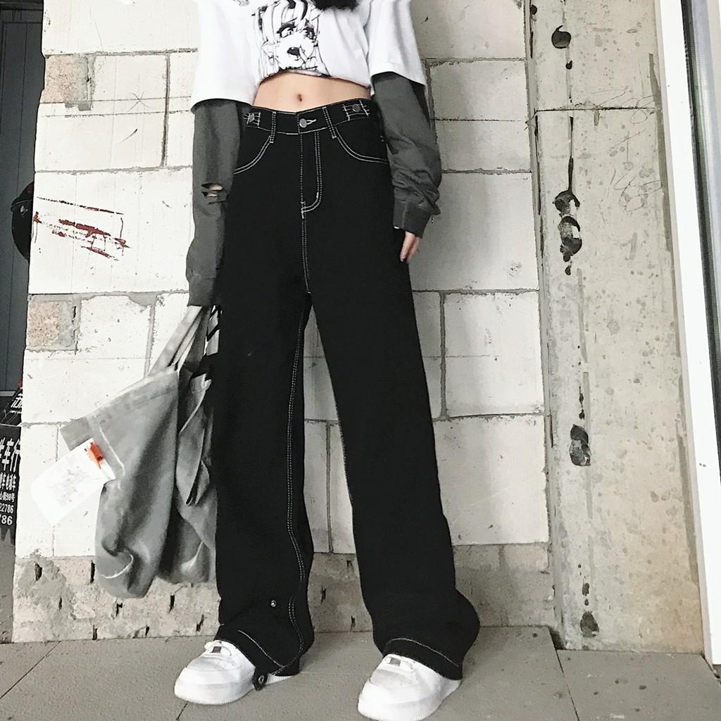 Quần jeans ulzzang đen viền trắng mới
