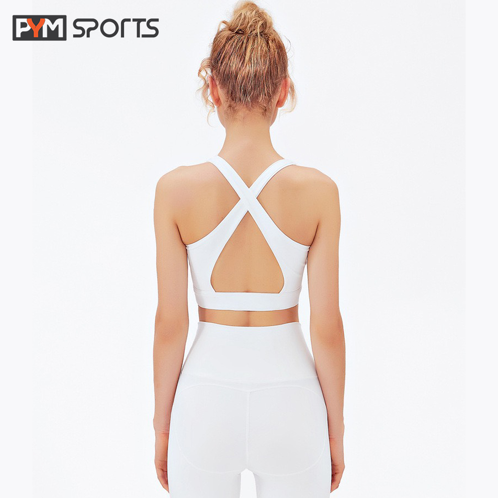 Áo bra tập gym - yoga PYMSPORT - BR038 cao cấp, kéo khóa, 2 dây, đệm mút chống sốc nâng ngực