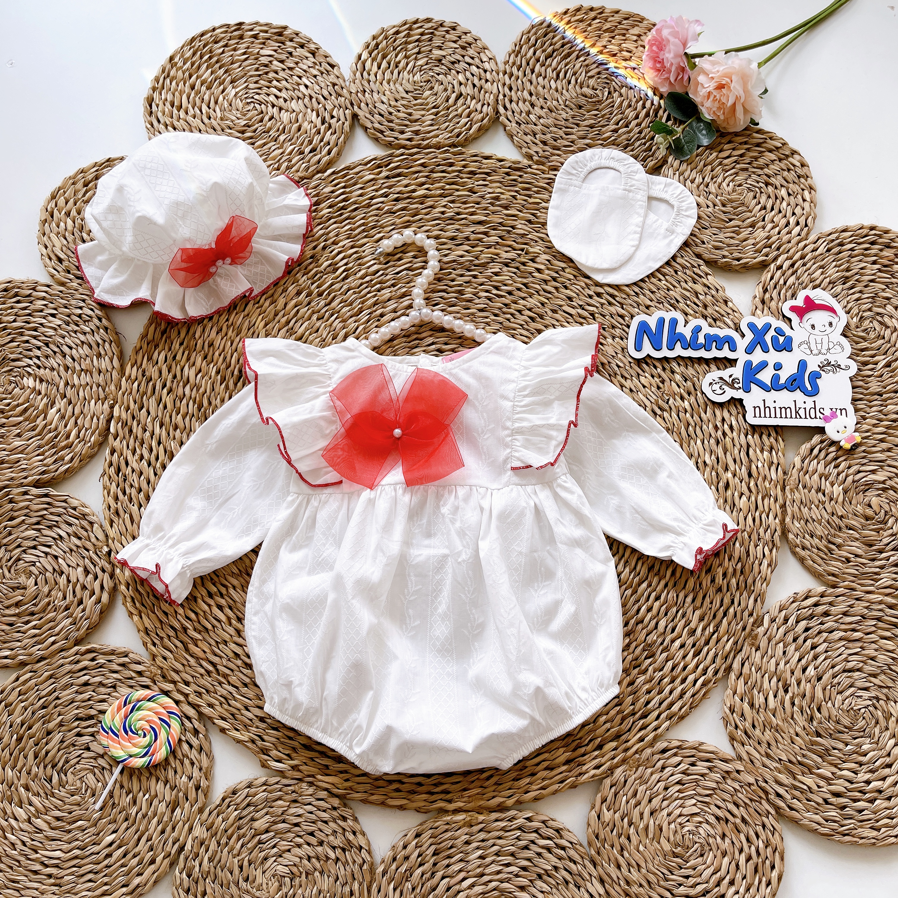 Bodysuit Nơ Handmade Bé Gái 3 Đến 12kg, Áo Liền Quần Bé Gái Chất Thô Nhật [A406