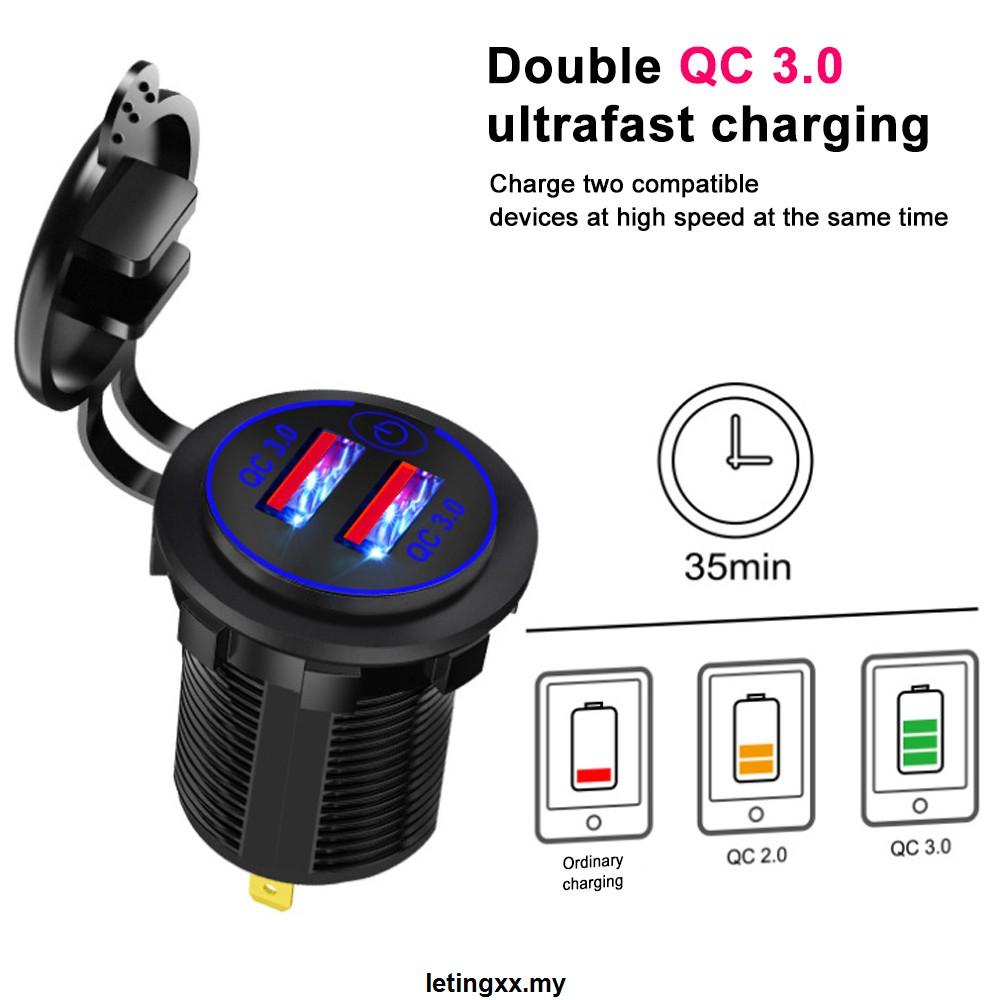 Ổ Cắm Sạc 12V Usb 24V 36W Qc 3.0 2 Usb Chống Nước Thông Dụng Cho Xe Hơi / Xe Tải Điện Thoại