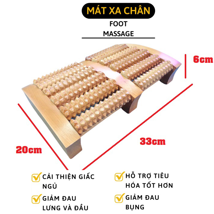 Bàn lăn gỗ massage chân 6 hàng đại