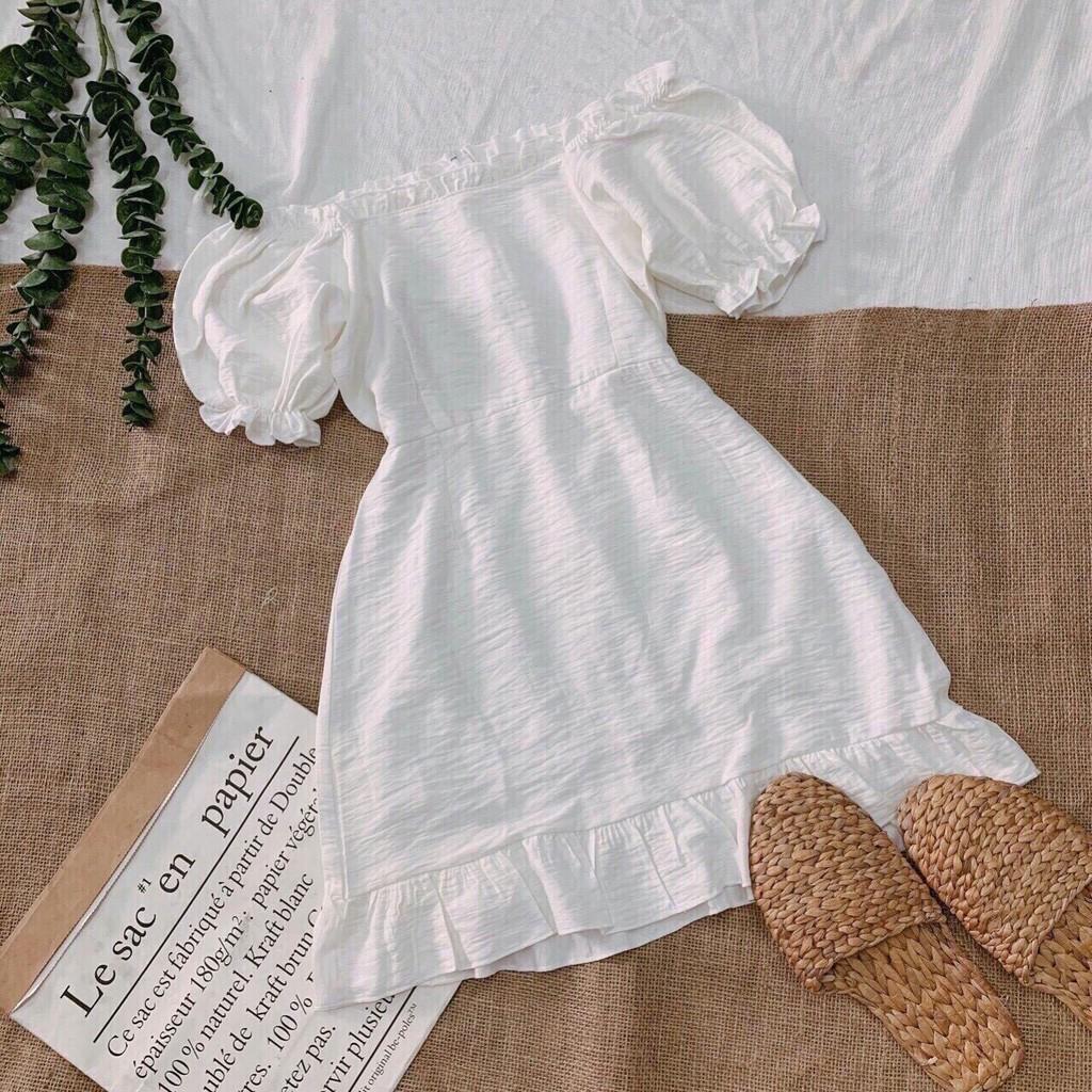 Đầm xòe trễ vai tay bèo siêu xinh