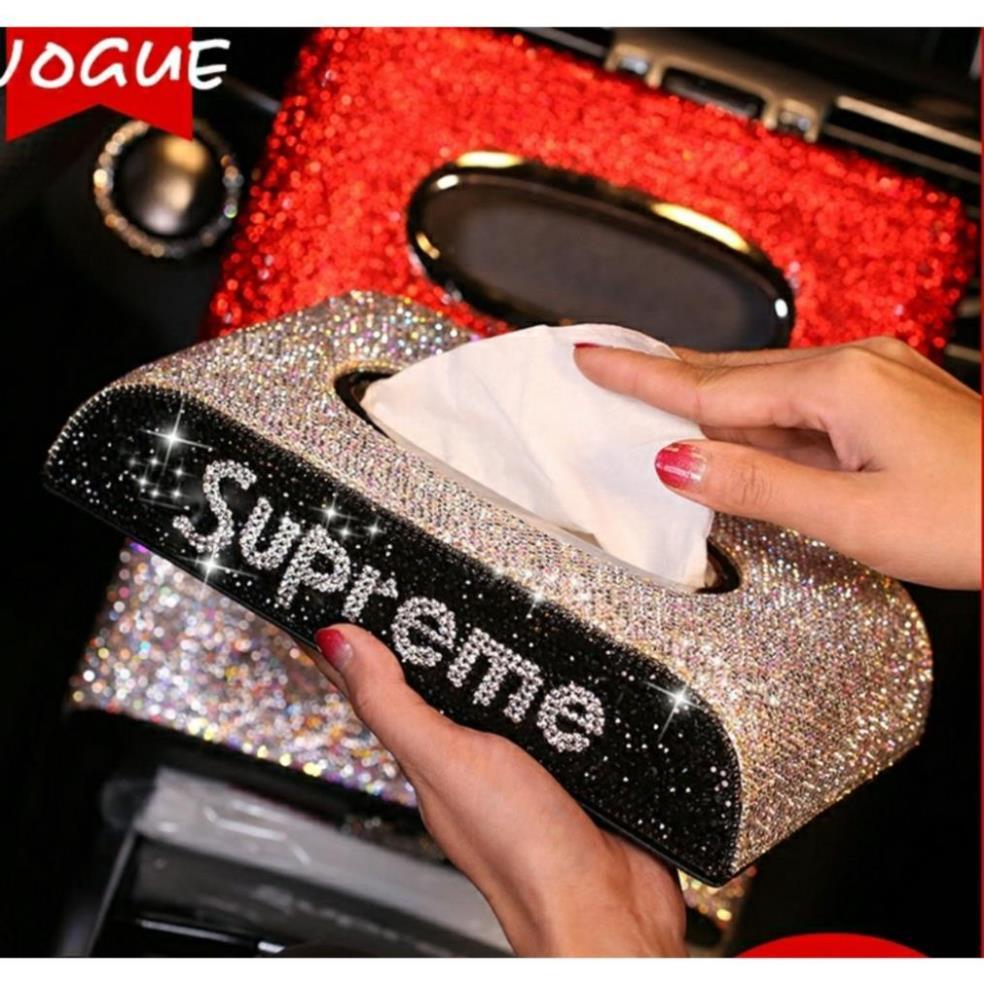 Hộp đựng khăn giấy full đá có logo SUPREME nhiều màu