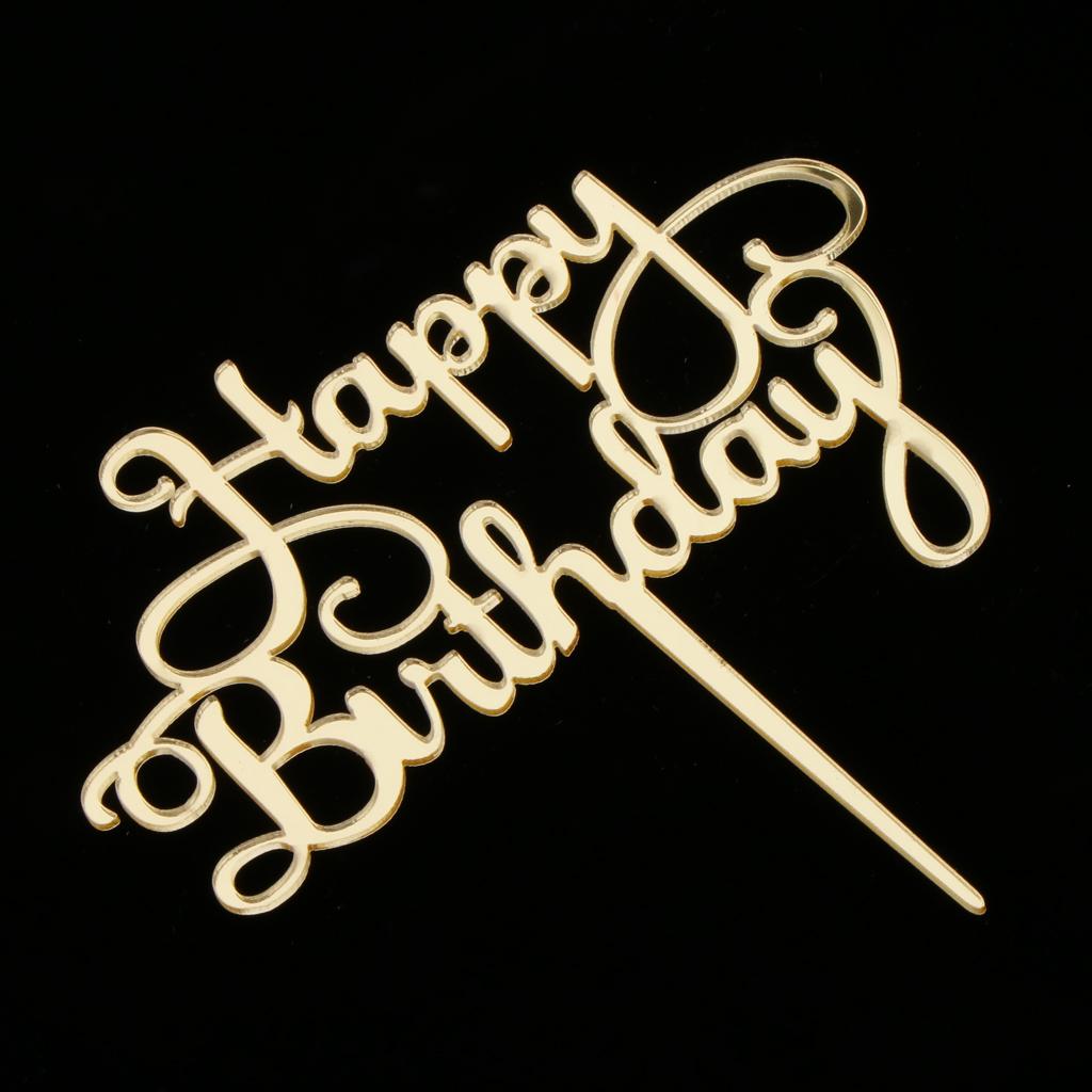 2xAcrylic Happy Birthday Cake Topper Party Supplier Gold