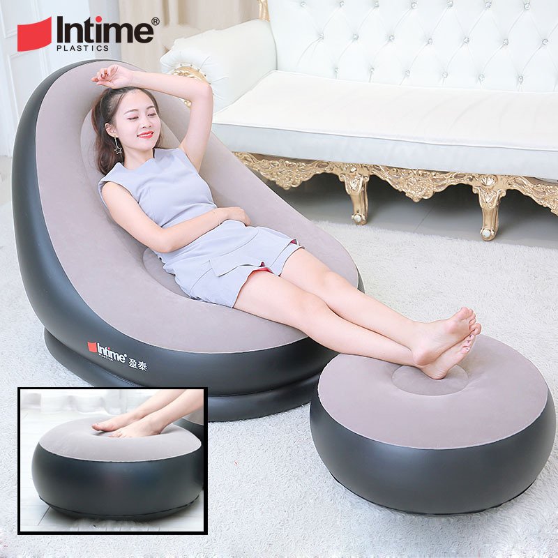 Ghế bơm hơi tựa lưng lazy sofa có đệm gác chân PVC cao cấp Intime - tặng bơm hơi 220V