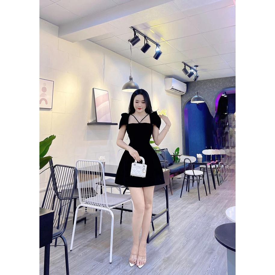 Đầm nhung nữ Quảng Châu thiết kế cộc tay cúp ngực siêu xinh, Váy dự tiệc nữ sang trọng rẻ đẹp