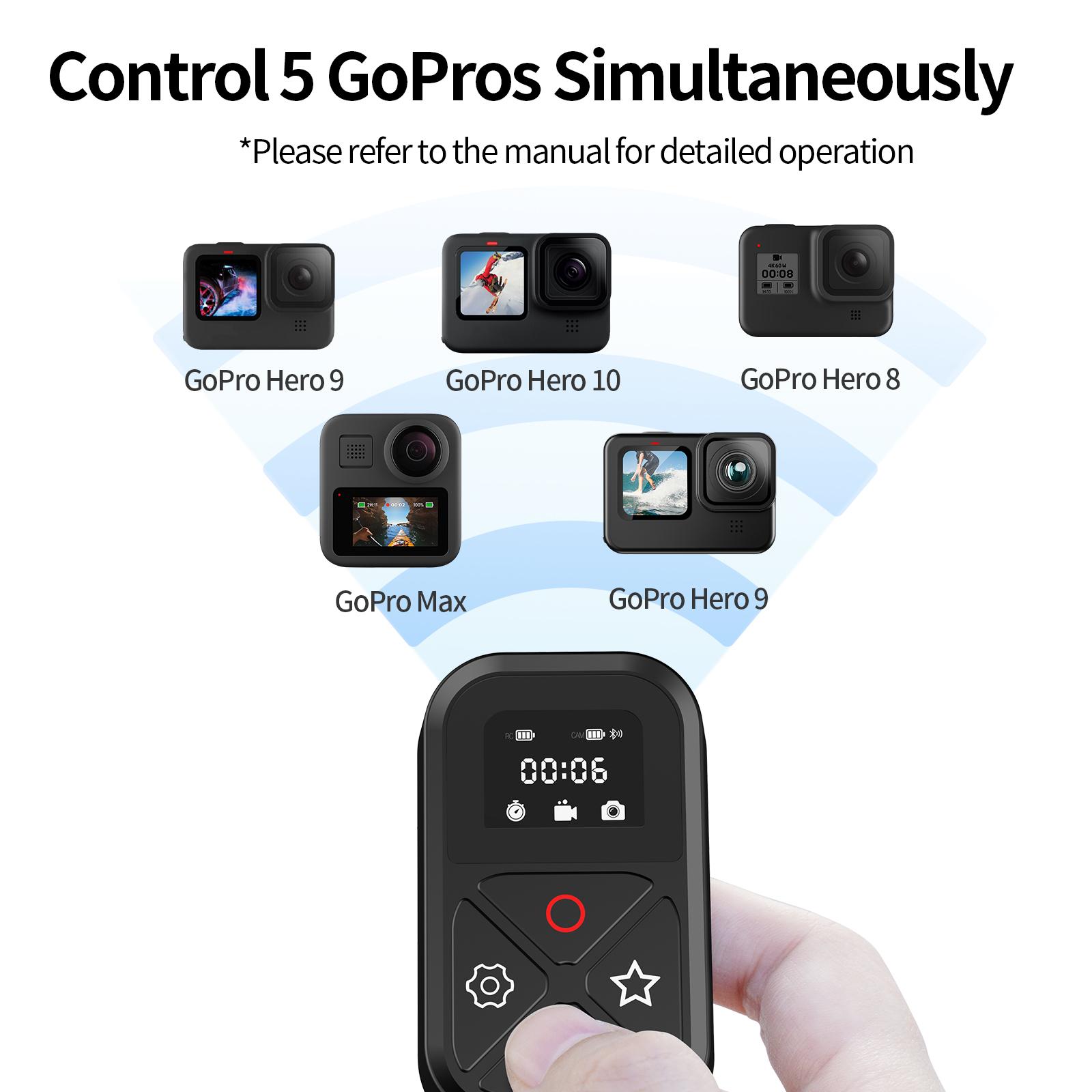 Telesin 80M WiFi Wireless Bluetooth điều khiển từ xa cho GoPro Hero 11 10 9 8 Điện thoại thông minh tối đa với màn hình LED phím phím tắt