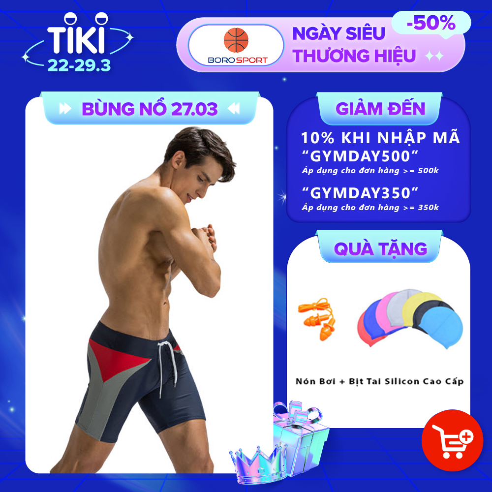 Quần bơi nam Boxer YESURE DEENYT  Chất liệu Superfine polyester cao cấp , chống thấm , nhanh khô form Fitness thời trang (Tặng kèm nón bơi + bịt tai silicon) - Hàng Chính Hãng