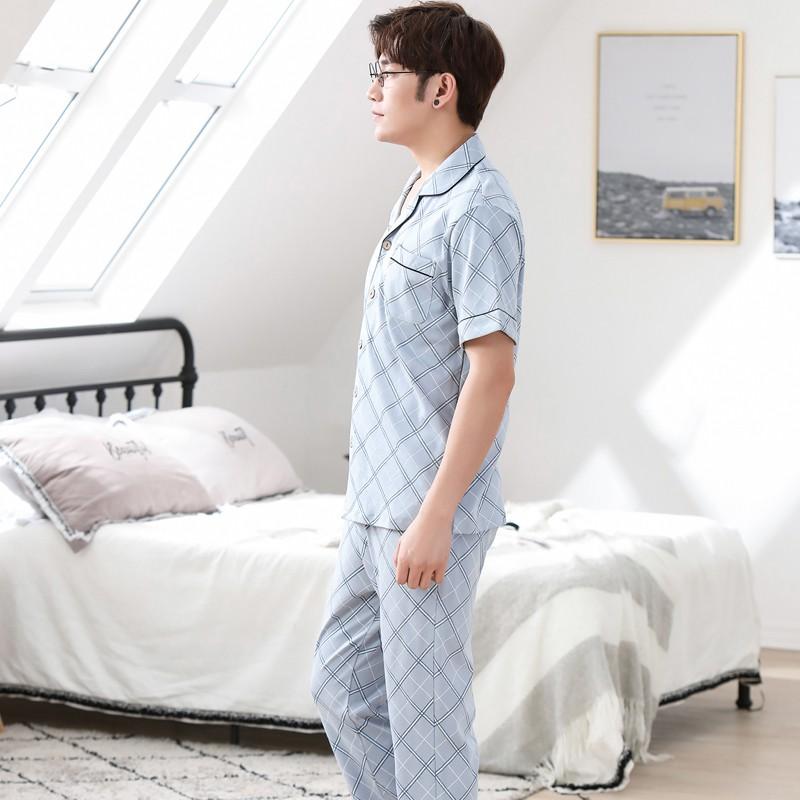 Đồ bộ nam Pijama cộc tay màu sắc sáng da, họa tiết kẻ sọc nam tính, Bộ Pyjama Quảng Châu xịn xò