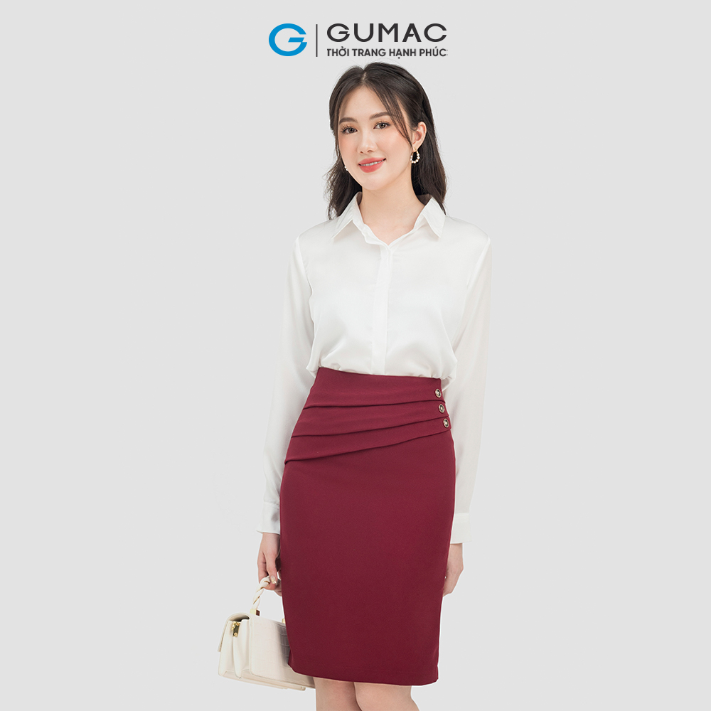 Chân váy dáng ôm GUMAC VC07024 eo xếp ly tạo kiểu