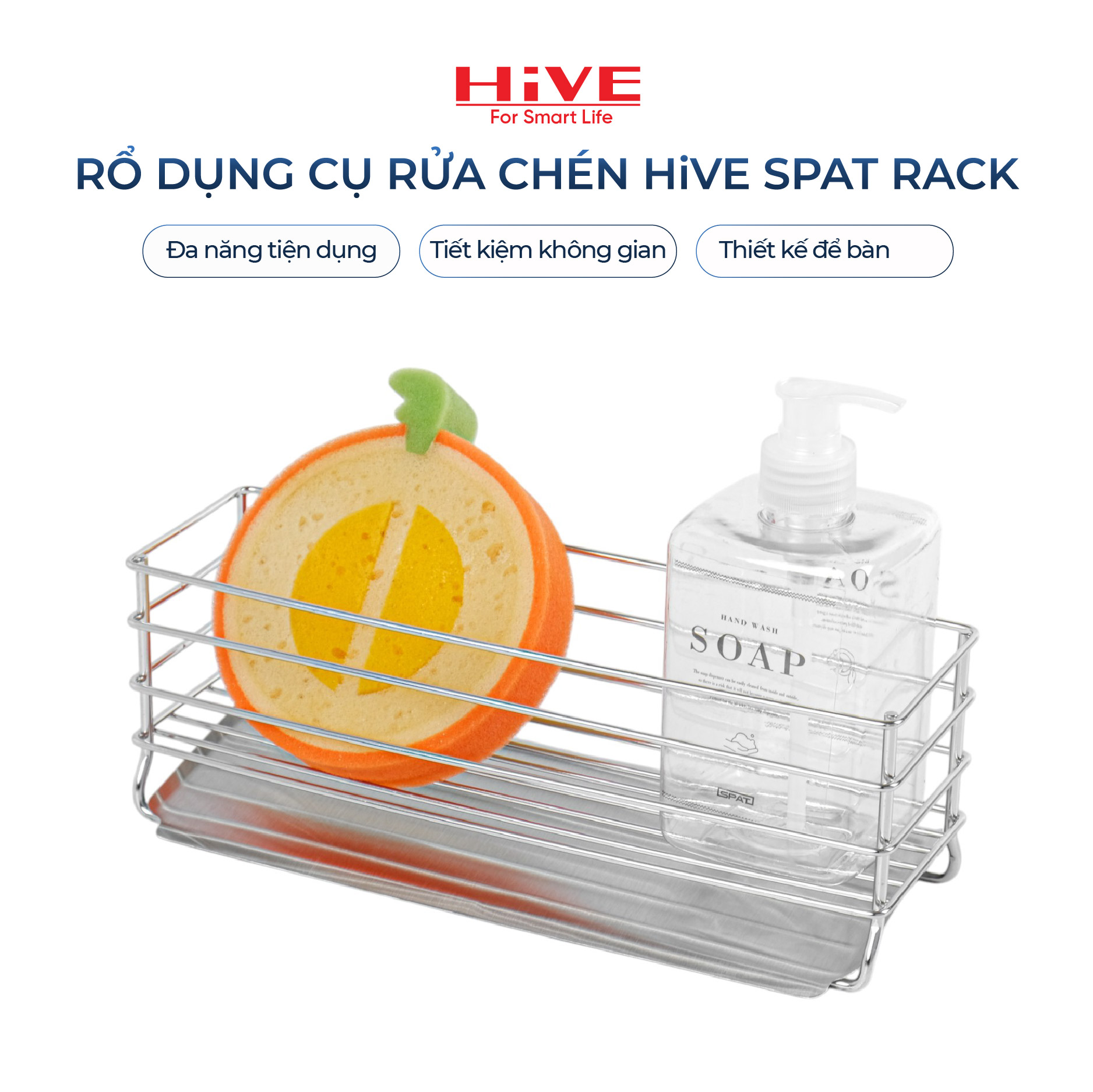 Kệ đựng dụng cụ rửa chén HiVE (HPH-SPAT RACK 304) (Kèm hộp nhựa + khay inox)