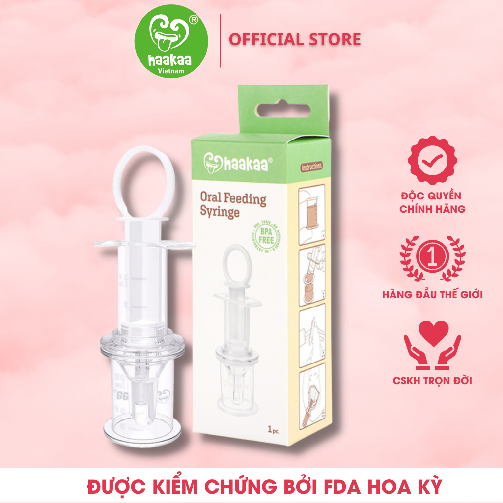 Dụng cụ uống thuốc, ăn sữa cho bé Haakaa. Chất liệu silicone cao cấp. Không chứa BPA, PVC và phthalate