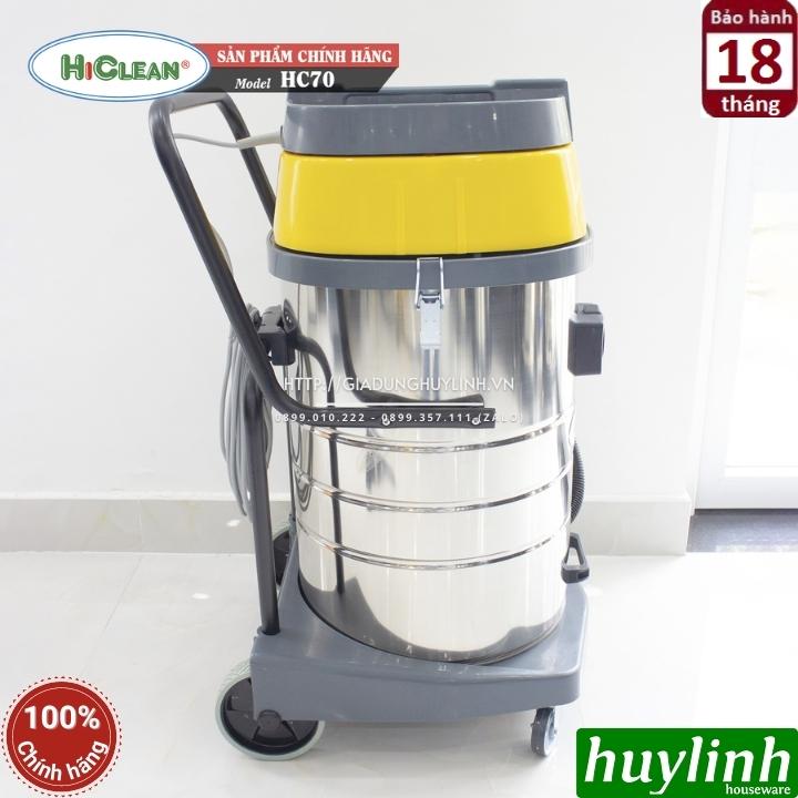 Máy hút bụi công nghiệp HiClean HC70 - Dung tích 70 lít - Công suất 2400W - Hút khô và Ướt - 2 Motor - Hàng chính hãng