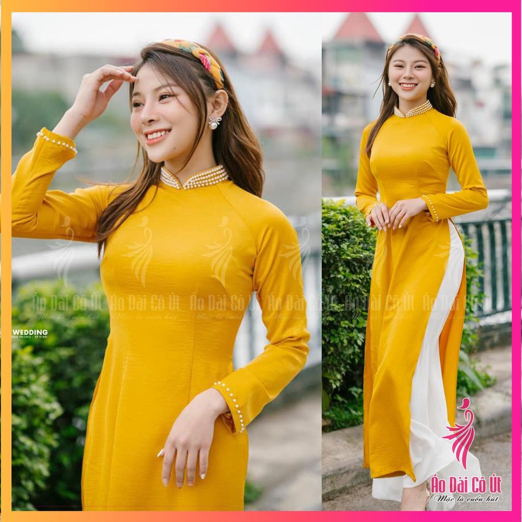 Áo dài nữ trơn truyền thống lụa tây thi cổ đính ngọc cách điệu phù hợp cưới hỏi lễ tết dự tiệc đẹp
