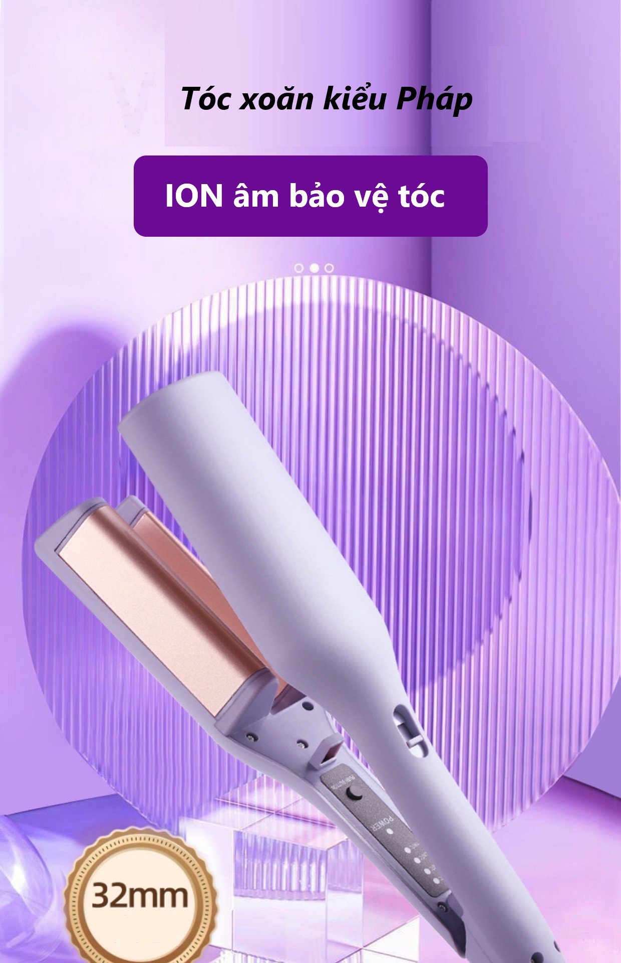 Máy uốn tóc xoăn sóng nước kiểu Pháp cao cấp rãnh sâu 32mm