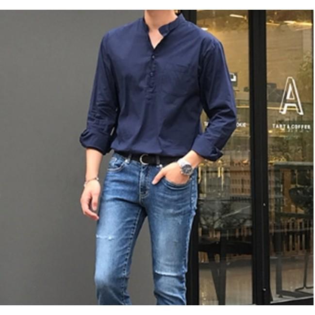 Áo sơ mi nam dài tay cổ tàu