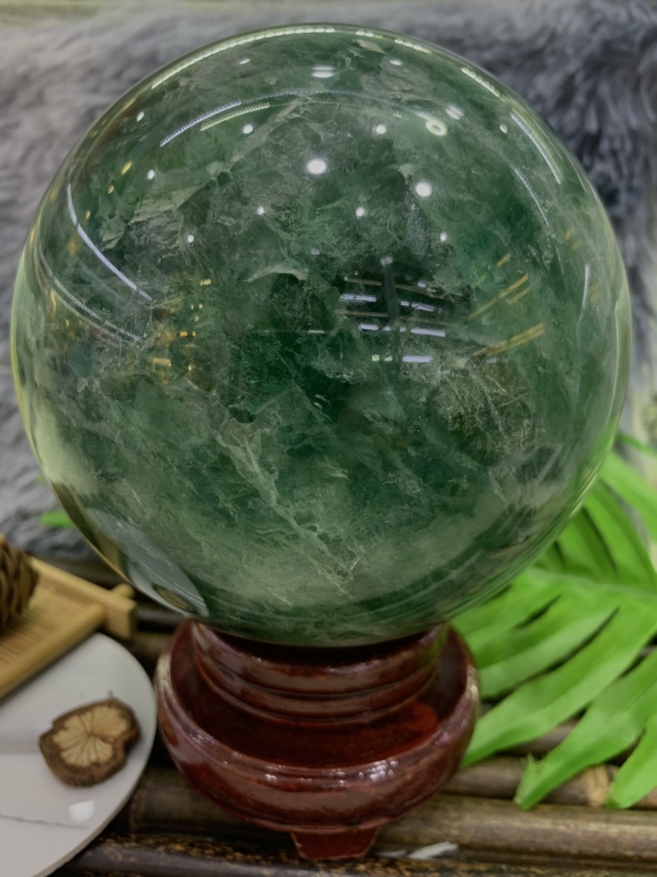 Quả cầu đá Thạch Anh Fluorit xanh lục - 3,5kg - 14cm