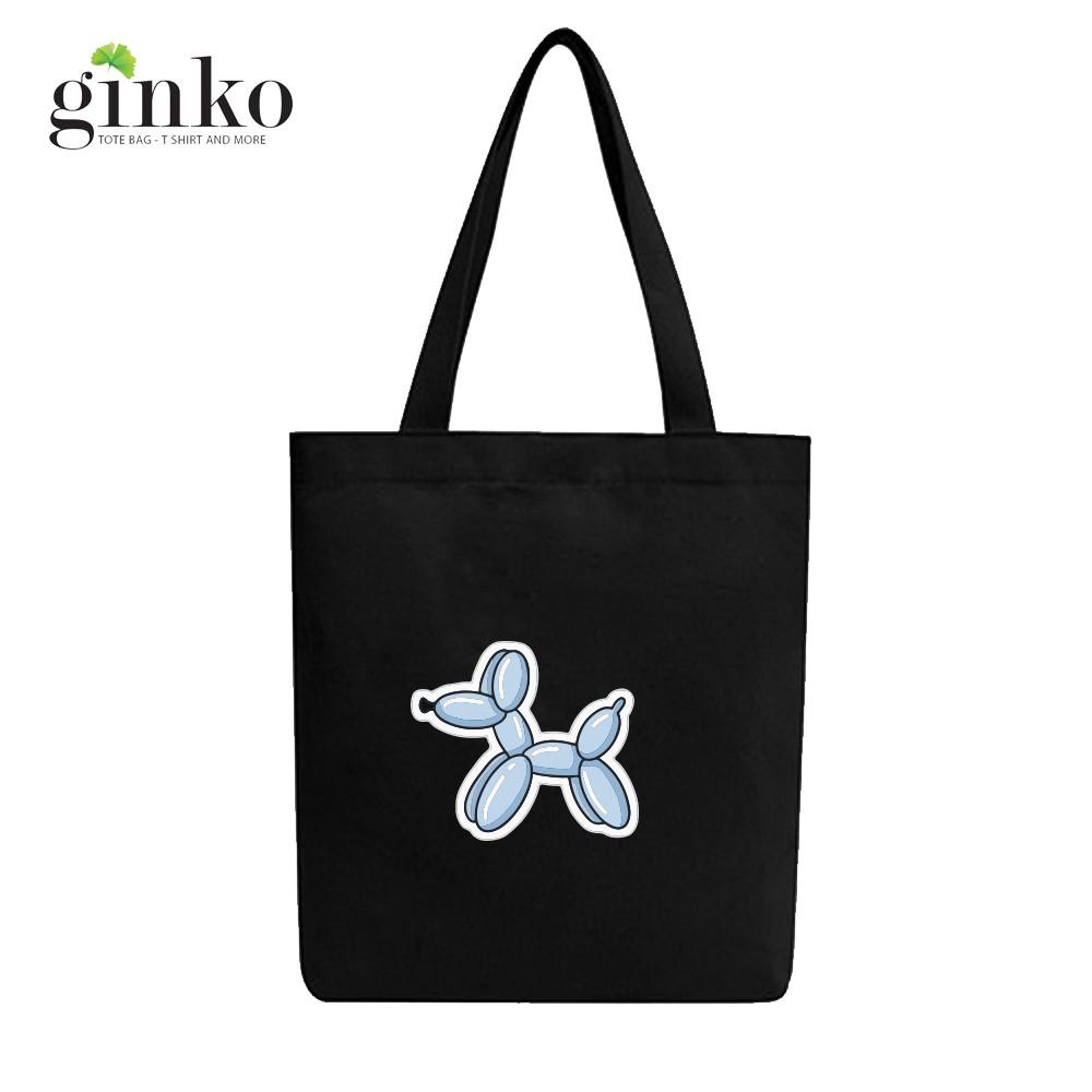 Túi Tote Vải Canvas Ginko kiểu basic có dây kéo khóa miệng túi( có túi con bên trong) đựng vừa laptop 14 inch và nhiều đồ dùng khác Phong Cách ulzzang Hàn Quốc In Hình Puppy Baloon B20